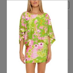 🌸 NWT TRINA TURK Pink & Green Botanical Swim Tunic Cover-up size M